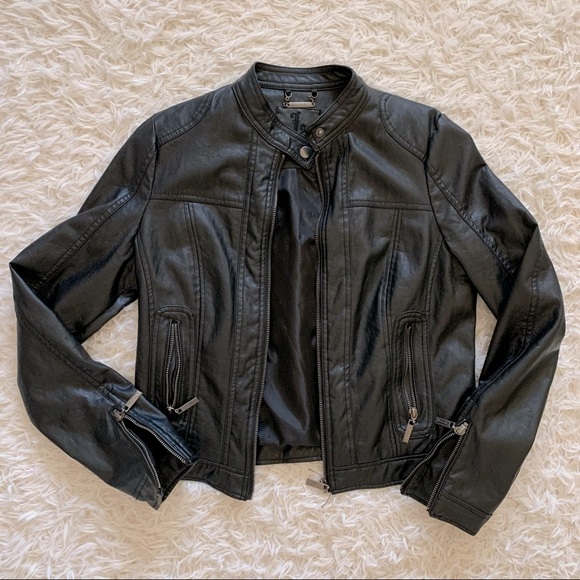Jackets & Blazers - Black Faux Leather Jacket with zipper accents - M